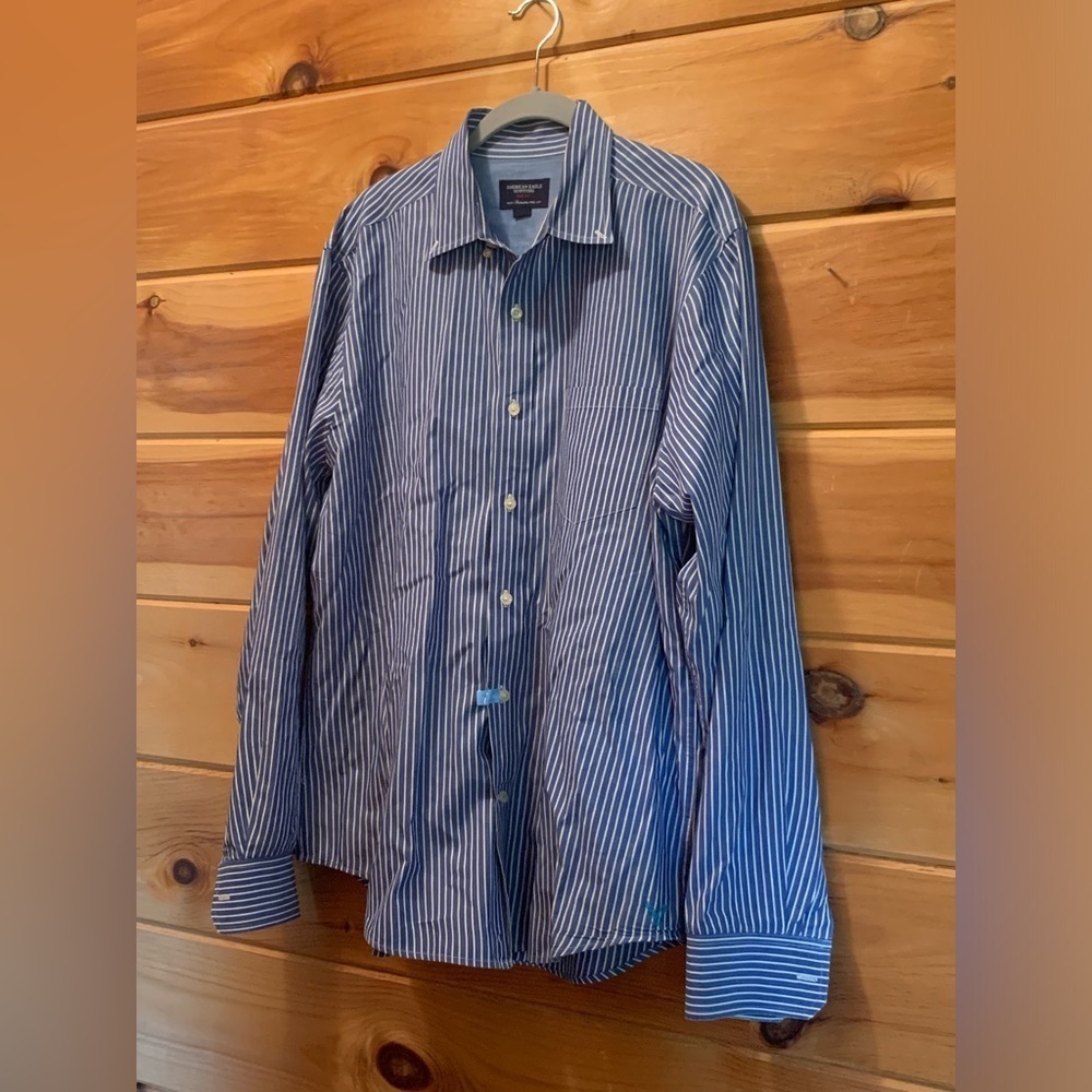 Men’s American Eagle Button Up Dress Shirt Prep Fit Size Large